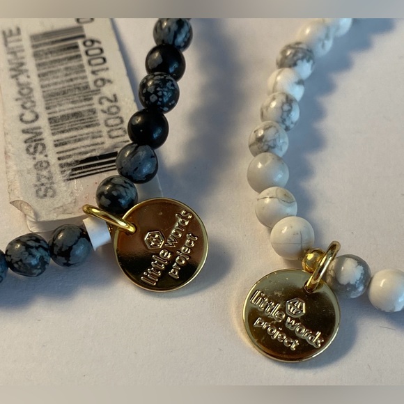 Little Words Project Bracelet - She/Her & He/Him - Black & White Beaded Stretch - Picture 3 of 8